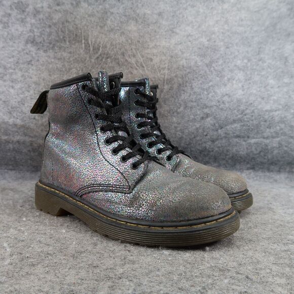 Dr Martens Shoes Kids 3 Boots Combat Delaney Crackle Iridescent Leather Docs Dm - Picture 1 of 14